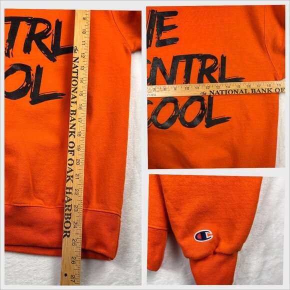 VTG. Champion Eco Authentic Orange Sweatshirt Sz S “WE CNTRL COOL” Graphic Retro - Picture 7 of 9